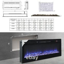 12 Flames LED Wall Recessed Insert In Wide Electric Fire 40 inch Mirrored Black