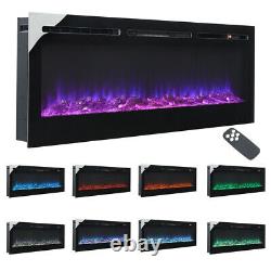 12 Flames LED Wall Recessed Insert In Wide Electric Fire 40 inch Mirrored Black