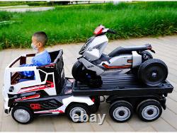 12v Kids Electric Ride On Lorry Truck Transporter & Trailer With Parental Remote