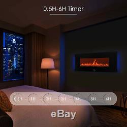 1400W Wall Mounted Electric Fireplace Crystal Flame + Remote Control LED Backlit