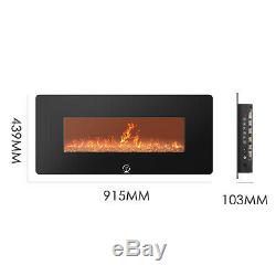1400W Wall Mounted Electric Fireplace Crystal Flame + Remote Control LED Backlit