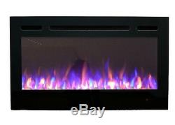 2019 36 Inch Wide Led Flames Black Glass Truflame Wall Mounted Electric Fire