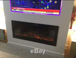 2019 50 Inch Wide Led Flames Black Glass Truflame Wall Mounted Electric Fire