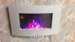 2019 Led Flames 7 Colour White Glass Truflame Curved Wall Mounted Electric Fire
