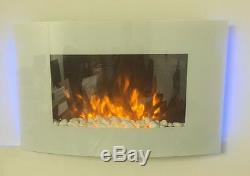 2019 Led Flames 7 Colour White Glass Truflame Curved Wall Mounted Electric Fire