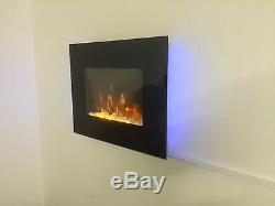 2019 Truflame 7 Colour Led Black Glass Flat Electric Wall Mounted Fire