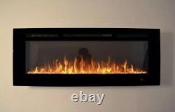 2020 50 Inch Wide Led Flames Black Glass Truflame Wall Mounted Electric Fire