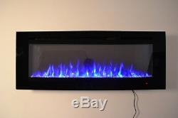 2020 72 Inch Wide Led Flames Black Glass Truflame Wall Mounted Electric Fire