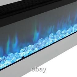2KW Luxury Wall Mounted Electric Fireplace Floor LED Fire Place 50in Wide Heater