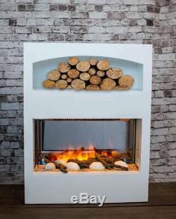 2kw White Fireplace Suite Electric Inset LED Flame effect Log store Glass Modern