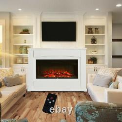 34 Inch Electric Fire Fireplace Set Free Standing White Surround LED Light Home