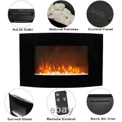 35 inch Wall Mounted Electric Fireplace Led Flame Curved Back Home Heater