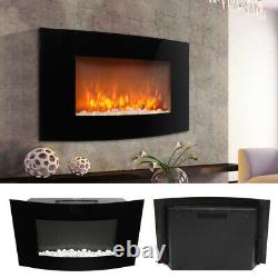35 inch Wall Mounted Electric Fireplace Led Flame Curved Back Home Heater