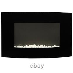35inch Wide Led Flames Curved Glass Truflame Wall Mounted Electric Fire +pebbles