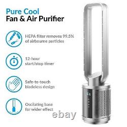 38 inch Quiet Pure Cool Bladeless HEPA Purifying Tower Fan with Remote Control