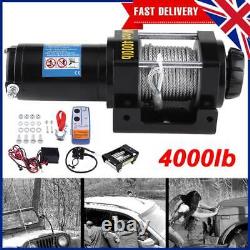 4000LBS 12V Remote Control Electric Winch Recovery Heavy Duty Rope Trailer Truck