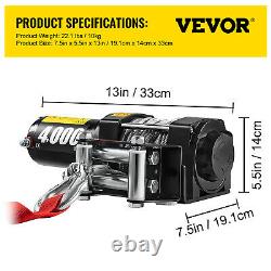 4000LBS 12V Remote Control Electric Winch Recovery Heavy Duty Rope Trailer Truck