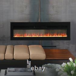 40/50/60/70in Electric Fire Fireplace Standing Insert Wall Mounted Heater White