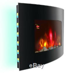 42 2KW LED Curved Glass Electric Fireplace Wall Mounted Fire Place + Remote