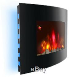 42 2KW LED Curved Glass Electric Fireplace Wall Mounted Fire Place + Remote