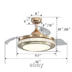 42 Dimmable Light Chandelier 4 Invisible Blades Ceiling Fan with Remote Control