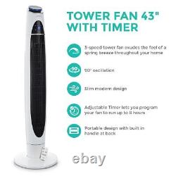 43 Oscillating Tower Fan With Remote Control 60w Air Cooling Fan 3 Speed Timer