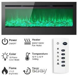 50INCH Electric Fireplace LED Wall Mounted Inset Into Fire Freestanding 10 Color