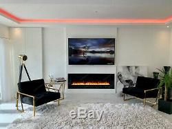 50/60/72 Inch 10 COLOUR LED White Black Wall Mounted Flushed Wide Electric Fire
