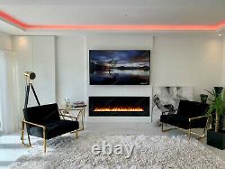 50/60 Inch 10 COLOUR LED White Black Wall Mounted Flushed Wide Electric Fire