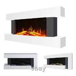 50 In Led Flame Glass Fireplace White Mantel Electric Fire &downlight Wall Mount
