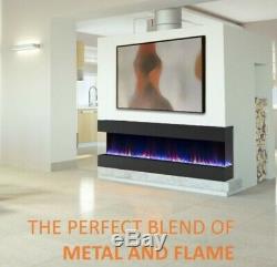 50 Inch Digital Flames Black Recess Wall Mounted Electric Fire 3 Sided Fish Tank