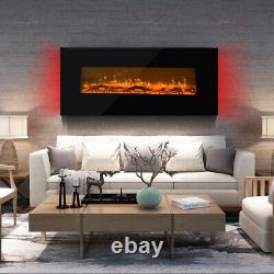 50 Inch Fireplace Wall Mounted Electric Fire Black Flat Glass + Remote Control