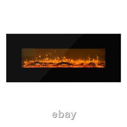 50 Inch Fireplace Wall Mounted Electric Fire Black Flat Glass + Remote Control