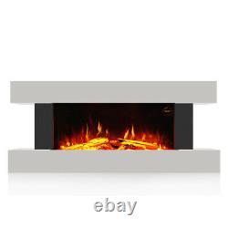 50 Wall Mounted Floating Electric Fireplace Suite LED Log Fire Heater Remote UK