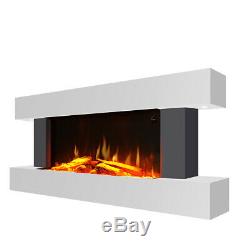 50 Wide Glass Wall Mounted Electric Fire Led Flames Fireplace With White Mantel