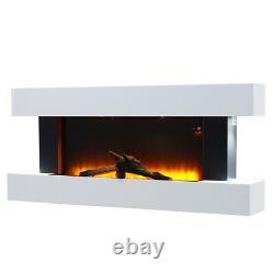 50 Wide Glass Wall Mounted Electric Fire Led Flames Fireplace With White Mantel