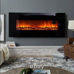 50 inch Wall Mounted Electric Fire Black Flat Glass with Remote Control