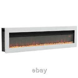 60inch Electric Fireplace LED Flames Fire Heater Inset Wall/Freestanding White