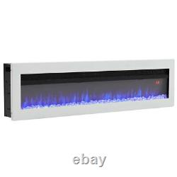 60inch Electric Fireplace LED Flames Fire Heater Inset Wall/Freestanding White