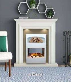 70cm White Electric Fireplace Wooden Log Storage Cabinet Heater 3D Flame Effect