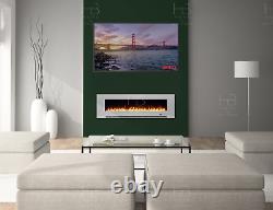 78 Inch Wide Led Flames Black Glass Wall Flushed Inset Electric Fire 2021 Model