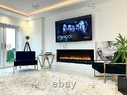 78 Inch Wide Led Flames Black Glass Wall Flushed Inset Electric Fire 2021 Model