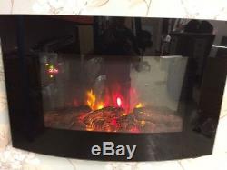 7 Colour Led Flame Effect Truflame Log Effect Curved Wall Mounted Electric Fire