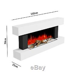 AmberGlo White Wall Mounted Electric Fireplace Suite with Log & Pebble Fuel Bed