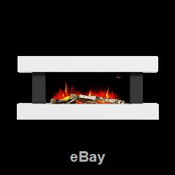 AmberGlo White Wall Mounted Electric Fireplace Suite with Log & Pebble Fuel Bed