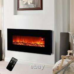 Black Electric Fire 50/30 Inch Insert Wall Mounted Fireplace LED Log Flame Light