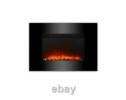 Black Glass Electric Fireplace Fire Slim Curved Wall Mounted Living Room Heater