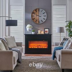 Black LED Electric Fireplace Log Burning Flame Effect Standing Fan Heater 1.5KW
