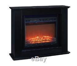 Black LED Electric Fireplace Log Burning Flame Effect Standing Fan Heater 1.5KW
