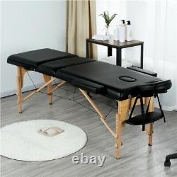 Black Massage Table Portable Beauty Bed Salon Couch Bed Wooden Legs 3 Sections
